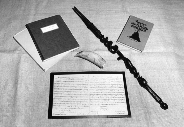 [Items from the South Pacific donated by Eric B. Hare on display in the Andrews University Heritage Room]