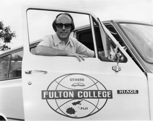 Alex Currie with Toyota Hiace commuter van for mission work at Fulton College