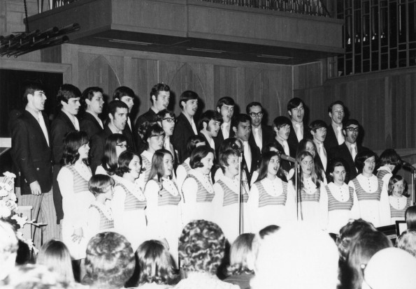 [A choir singing at Andrews University's 1971 homecoming]