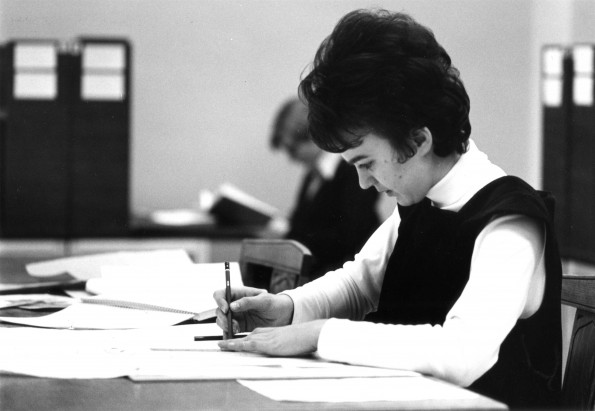 [A student using the James White Library]