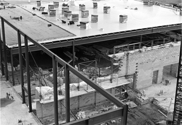 [Construction underway on the James White Library expansion]