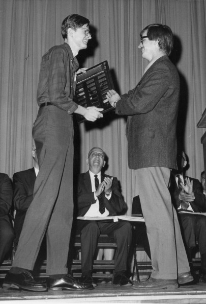 [Carsten Thomsen receives an award as the outstanding student broadcaster of the year for WAUS]