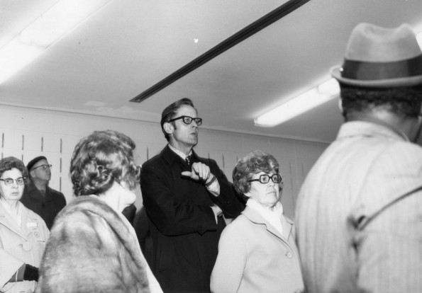 [Claire and V. Luke touring the science complex during Andrews University's 1972 alumni homecoming weekend]