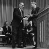 [Emmett K. Vande Vere receives an award from Andrews University president Richard Hammill]
