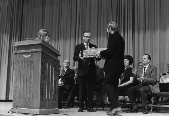 [Andrews University professor Harold T. Jones receives an award]