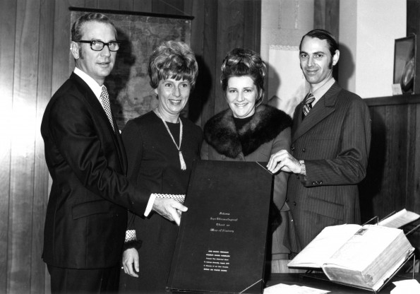 [The Shaknis family donating the Adams Synchronological Chart or Map of History to the Andrews University Heritage Room]