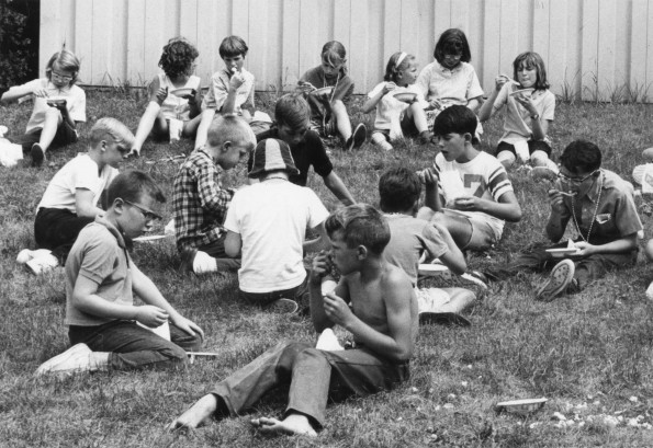 [Day Camp at Andrews University in front of the Pathfinder building]