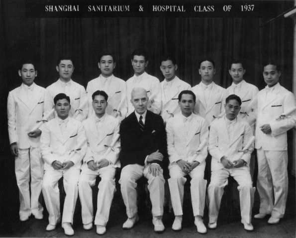 Harry Miller with the Shanghai Sanitarium and Hospital male nursing graduates of 1937