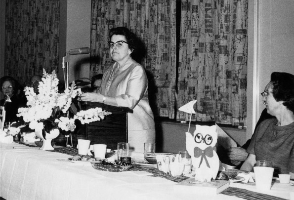 [A speaker at the fellowship fundraising dinner to raise money for the new AU elementary school]