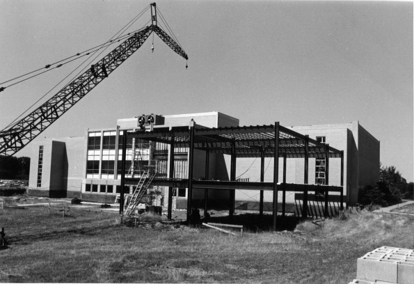 [Construction underway on the expansion of James White Library]