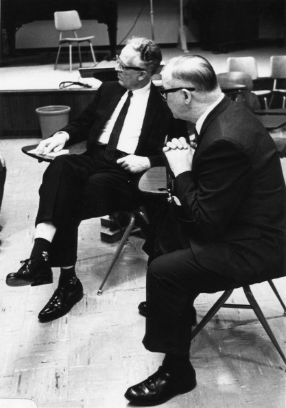 Horace Shaw and Leif Kr. Tobiassen watch formation at Andrews University alumni South-Western Michigan Chapter