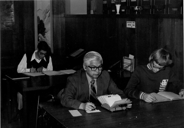 [Sakae Kubo at work in the James Whiet Library]