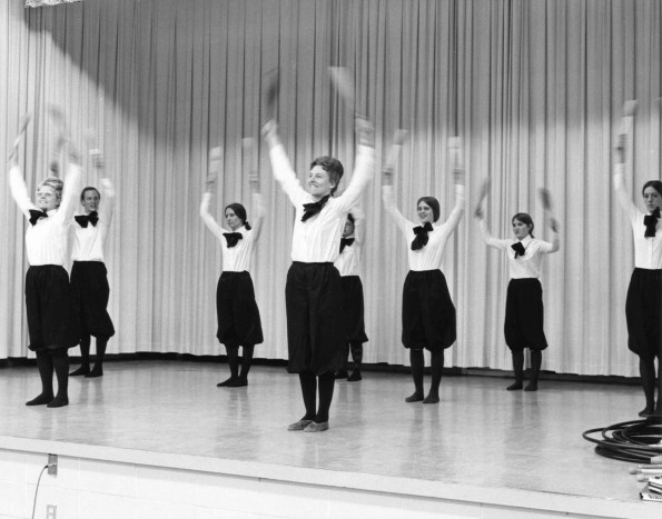 [A live stage performance at the alumni homecoming luncheon for Andrews University held at Ruth Murdoch elementary school]