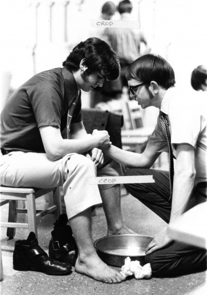 [Andrews University students particiapte in a footwashing service]
