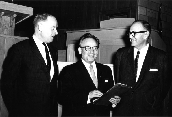 [Floyd Rittenhouse and Walter Beach talking before James White Library Dedication]