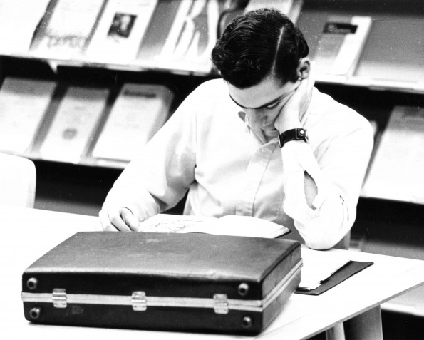 [A student reading in the James White Library]