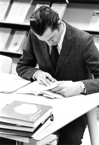 [A student reading in the James White Library]