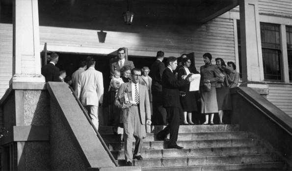 [People ready to leave for ingathering]