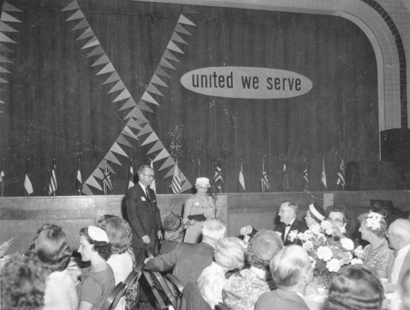 Presentation being made at the Andrews University alumni Homecoming banquet, 1960