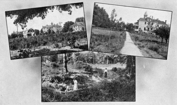 [A group of buildings, the ladies' dormitory, and a spring photo, all from Emmanuel Missionary College]