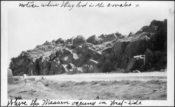 [The south side of "The Devil's Gate" rock formation at Massacre Rocks State Park in Idaho]