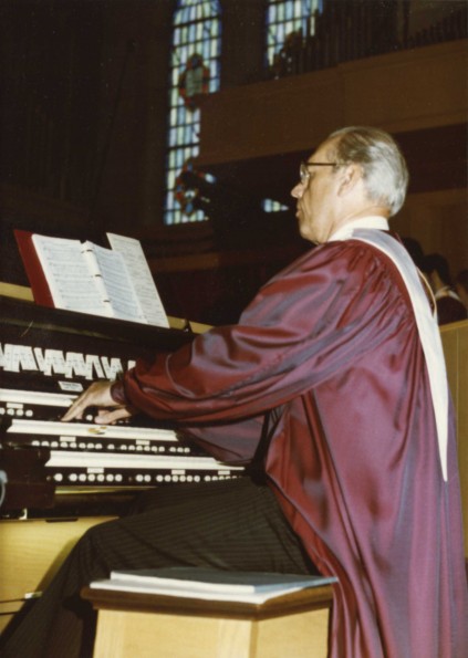 [Warren C. Becker playing the organ at Pioneer Memorial Church]
