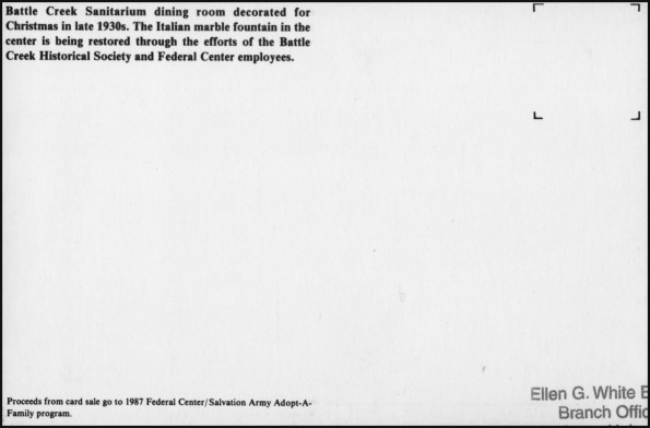 Battle Creek Sanitarium dining room decorated for Christmas in the late 1930s