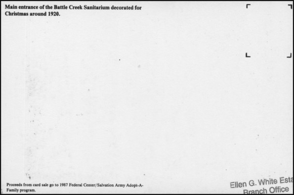 Main entrance to the Battle Creek Sanitarium decorated for Christmas around 1920