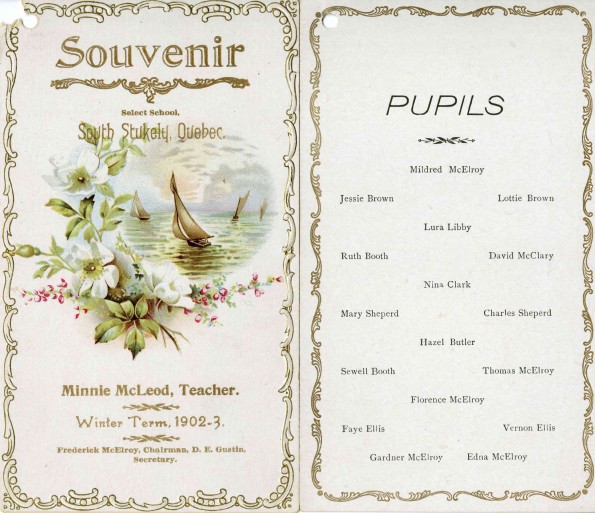 [Souvenir from the Select School in South Stukely, Quebec]