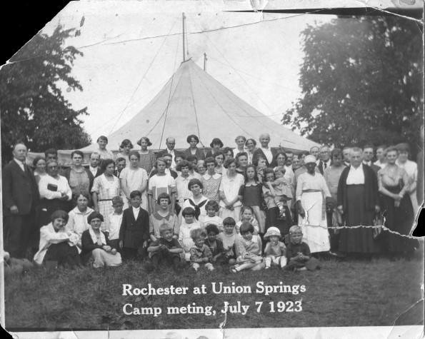 [Rochester church members at the Union Springs campmeeting on July 7, 1923]