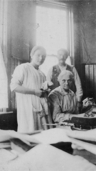 [Sister Lawson, her son, and Elizabeth Fox at the Rutland Elementary School]