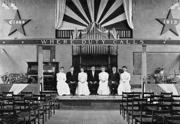 [Seven of the 18 members of the Emmanuel Missionary College class of 1912]