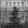 Main entrance to the Battle Creek Sanitarium decorated for Christmas around 1920