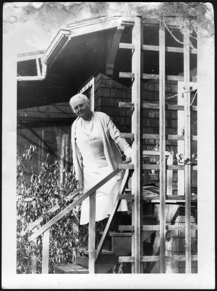 Lida Scott on the stairway from her house to the backyard