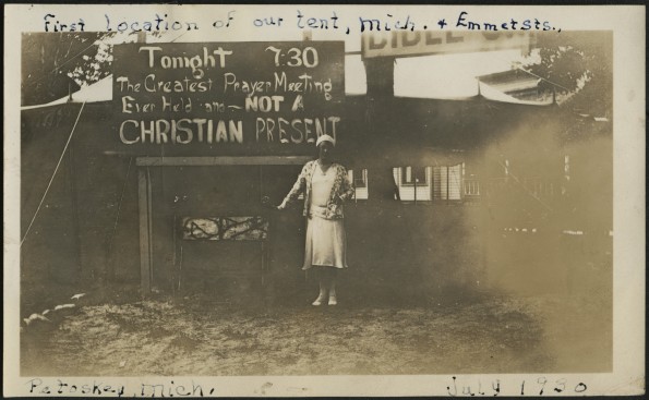 First location of our tent, Mich. and Emmet Sts., Petoskey, Mich.  July 1930