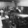 [Unknown people working in the Press Room in the Print Shop at Madison College]