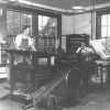 [Three unknown boys working in the Print Shop at Madison College]