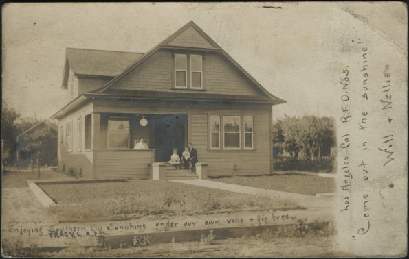 William and Nellie Simpson with their two daughters in front of their house in Los Angeles