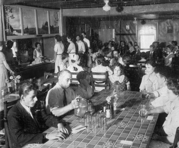 [Unknown people eating in the dining hall at Madison College]