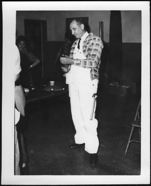 [Horace Beckner dressed in overalls]