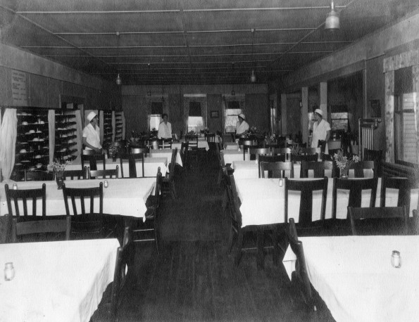 Four unknown people in the Cafeteria in Kinne Hall at Madison College
